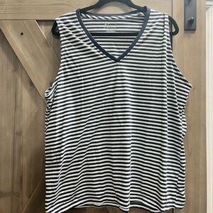 Striped V-Neck Sleeveless Top - Black and White